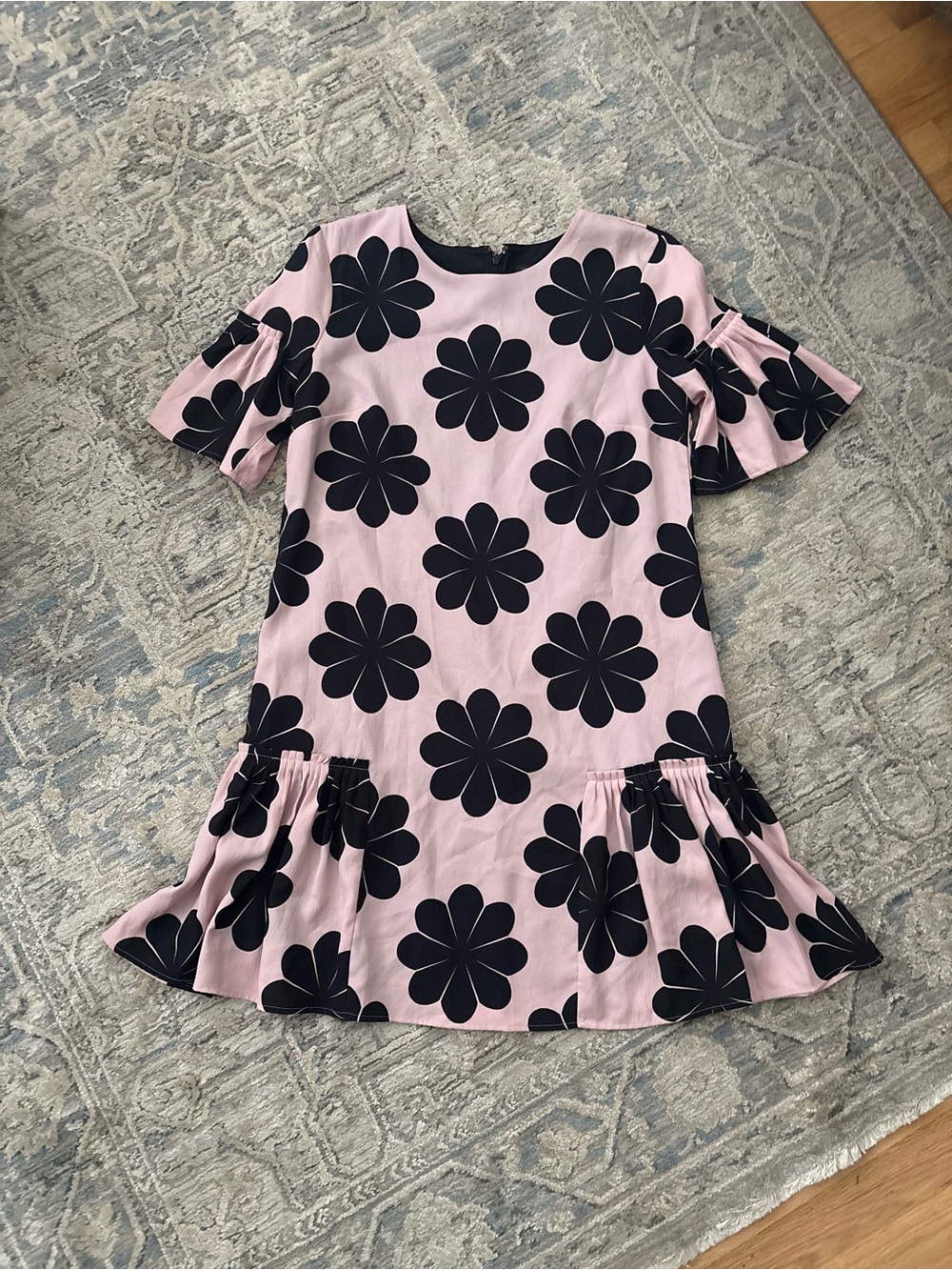 Ann Taylor Pink Mini Dress with Black Floral Print size 6
